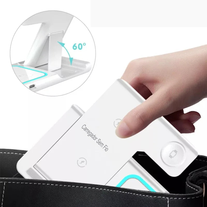 Base Carregadora Indução 3 em 1 Smartwatch Carrega Celular Apple Sem Fio Bluetooth