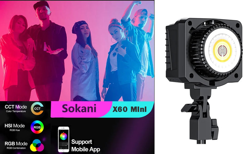 Sokani X60 Mini RGBLED Video Light, 60W, RGB, Bi-Color, Bowens Mount