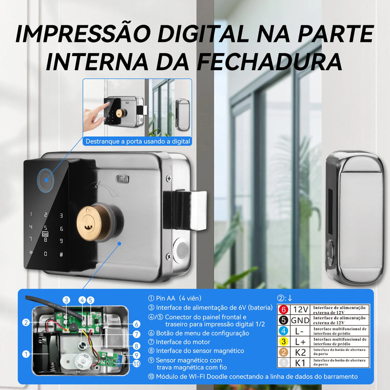 Fechadura Digital Biométrica de Aço Inteligente à prova d'água externa TUYA WIFI