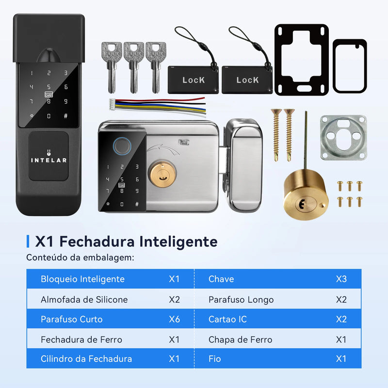 Fechadura Digital Biométrica de Aço Inteligente à prova d'água externa TUYA WIFI